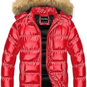 Pursky Men's Waterproof Puffer Jacket | Winter Bubble Coat for Skiing | Fur Hooded Parka with Insulation Features